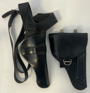 Black Leather Right Hand Holster W/ Cross Strap & Black Leather Right Hand Holster
