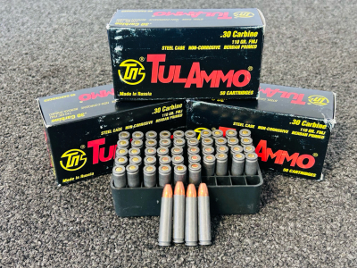 (150) Rnds Of TulAmmo .30 Carbine 110 Gr. FMJ Steel Case Ammo
