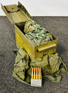 Metal Ammo Box Full Of Cal. 30 Ball M2 Clipped in Bandoleers
