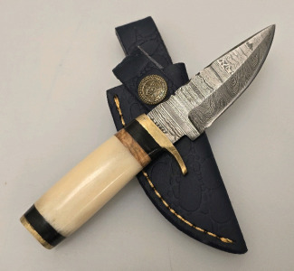 Hand Made Damascus Knife By Hunting Hawk Inc W/ Sheath