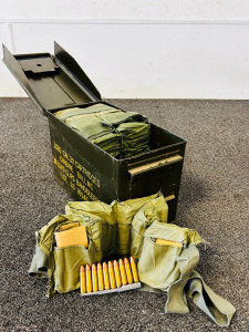 Metal Ammo Box With 1080 Cal .30 Carbine Ball M1 In 10 RD Clips Bandoleers