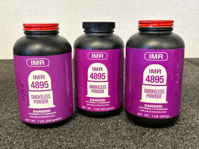 (3) Bottles Of IMR 4895 Smokeless Powder (3Lbs)