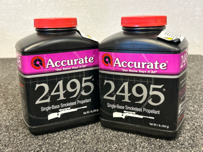 (2) Bottles Of Accurate 2495 Single Base Smokeless Propellant (2 Lbs)