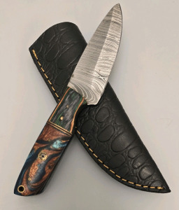 Hand Made Damascus Knife, Full Tang, By Hunting Hawk Inc W/ Sheath