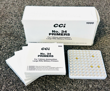 (1000) Count CCI No. 34 Primers For 7.62mm Ammunition (Large Rifle Military Primers)