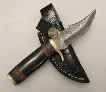 Hand Made Damascus Steel Hunting Knife By Hunting Hawk Inc W/ Leather Sheath