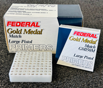 Box Of Federal Gold Medal Match GM150M Large Pistol Primers (1000 Count)