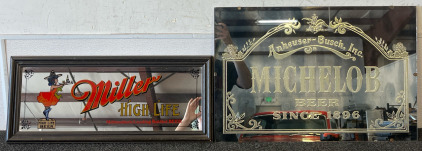 Vintage Miller High Life Beer Mirror & Vintage Anheuser-Busch Michelob Beer Mirror