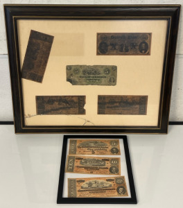 Framed Confederate States Of America 10 Dollar Notes & Obsolete American Bank Notes