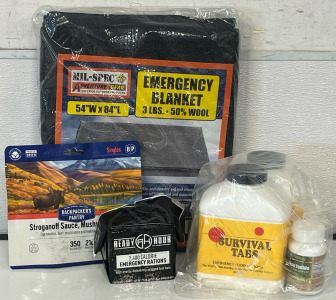 Emergency Survival Goods &mdash; Survival Tabs, Freeze Dried Meal, Ready Hour 2,400 Calorie Emergency Rations & Emergency Wool Blanket