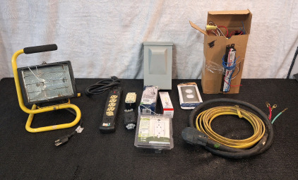 (1) Worklight, (1) Power Strip & Assorted Household Electric Hardware