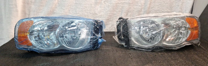 (1) Pait Of Headlight Assemblys For 2002-2005 Dodge Ram 1500/2500/3500 Pickup Pair Chrome Housing Amber Reflector Left+Right Side<br/>
