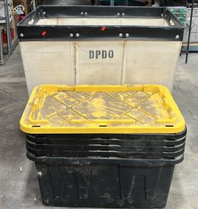 (4) Heavy Duty Storage Totes 30&rdquo;x20&rdquo;x14&rdquo; (1) Rolling Laundry Bin 21&rdquo;x3&rsquo;x36&rdquo;