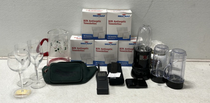 (1) Magic Bullet Blender (5) BZK Antiseptic Towelettes (1) ALINCO-DJ-580 Twin Band Radio & Much More