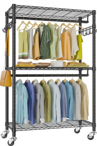 Three-Tier Rolling Wire Clothing Shelf