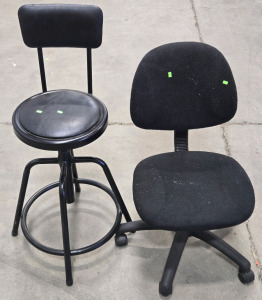 Padded Rolling Swivel Office Chair - 33"H & Padded Swivel Metal Stool - 39&frac14;"H
