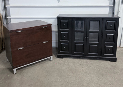 (1) Black Wooden Entertainment Center 46&rdquo;x 36&rdquo; x 15&rdquo; & (1) Wooden 2 Drawer Dresser 30&rdquo;x31&rdquo;x22&rdquo;