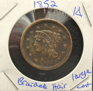 1852 Braided Hair Large Cent, Copper, No Mint Mark