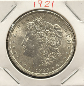 1921 Morgan Silver Dollar Coin, United States Mint, 90% Silver