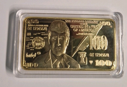 (1) Trump $100 Gold Plated - Gold Novelty Bar