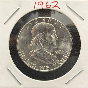 1962 Franklin Half Dollar Coin, United States Mint, 90% Silver