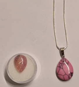 (1) 10.75ct Peach Dragon Vein Agate, Pear Cut & (1) Natural Stone / Crystal Pendant W/ .925 Silver Necklace