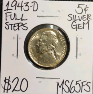 1943-D MS65FS Full Steps Silver Gem Nickel