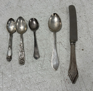(3) Sterling Spoons (1) Sterling Handle Butter Knife
