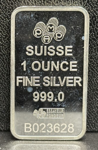 PAMP Suisse 1 Ounce Silver Bullion Bar, Lady Fortuna Design, Serial B023628