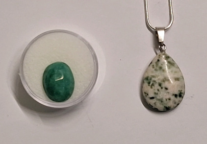 (1) 10.05ct Natural Brazillian Green Emerald, Oval Faceted & (1) Natural Stone / Crystal Pendant W/ .925 Silver Necklace