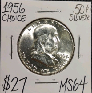 1956 MS64 Choice Silver Franklin Half Dollar