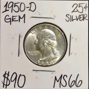 1950-D MS66 Gem Silver Washington Quarter