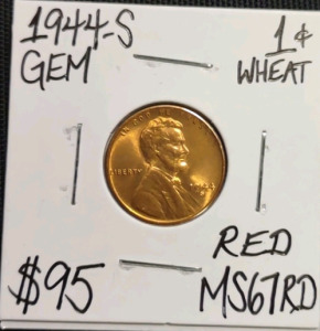 1944-S MS67RD Red Gem Wheat Copper Cent