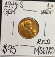1944-S MS67RD Red Gem Wheat Copper Cent