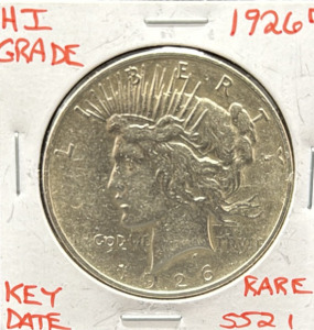 1926-D U.S. Peace Dollar Coin, One Dollar Silver