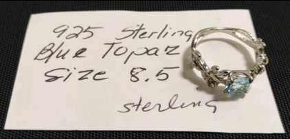 Size 8.5-Women's Blue Topaz Silver Toned Ring