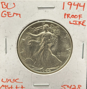 1944 Walking Liberty Half Dollar Coin, BU Gem, Philadelphia Mint