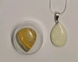 (1) 19.70ct Bumblebee Jasper Cabochon Oval & (1) Natural Stone / Crystal Pendant W/ .925 Silver Necklace