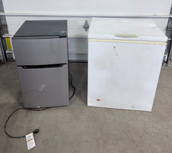(1) Frigidare Chest Freezer 34.5&rdquo;x27&rdquo; & (1) Hisense 2-Door Mini Fridge 33&rdquo;x 19&rdquo;