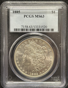 1885 Morgan Dollar, MS63 Grade, PCGS Certified, Serial: 7158.63/13331520