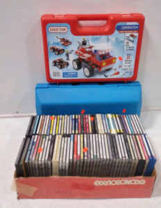 (2) Collectable Erector Set Toys In Carrying Cases w/ (1) Box Full of (50+) Music Discs