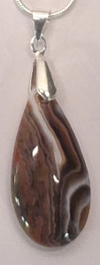 (1) Striped Dream Agate Teardrop Pendant W/ .925 Silver Necklace