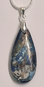 (1) Blue Sea Sediment Jasper Teardrop Pendant W/ .925 Silver Necklace