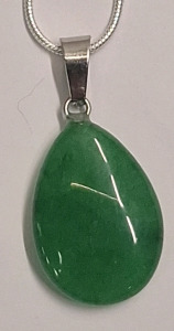 (1) Green Jade Teardrop Pendant W/ .925 Silver Necklace