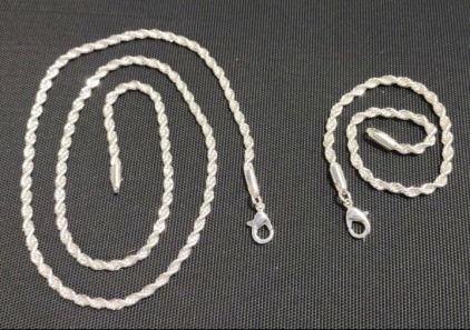 20" Silver Toned Twisted Rope Chain Necklace & Matching 7&frac12;" Silver Toned Twisted Rope Chain Bracelet