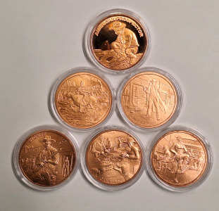 (6) Prospector Series / American West, 1-oz .999 Pure Copper BU Rounds ~ 6 Designs