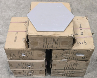 (7) Boxes of Porcelain Grey Hexagon Shaped Tiles - 15ct Each Box - 300mm x 346mm