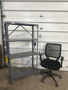 (1) 4 Tier Metal Shelf 61&rdquo;x31.5&rdquo; $ (1) Rolling Office Chair