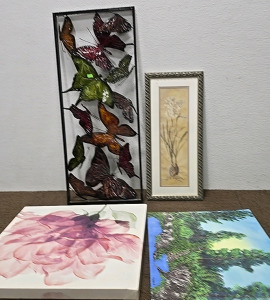 (2)Oil Painting 20 by 20 and 20 by 17, Buttlefly Frame 31 by 13,White Narcissus Panel.