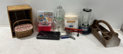 (1) Vintage Kitchen Classics Blender (1)Vintage Wicker Basket (1) Vintage Hand Juicer , And More..